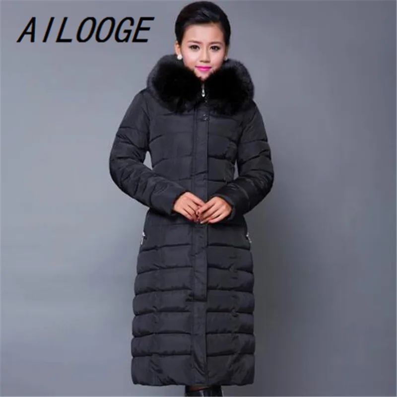 AILOOGE Maxi Winterjas 2017 Nieuwe Casual Plus Size Winter Jasje Vrouwen Dikke X-Lange Katoen Parka Casaco Feminino