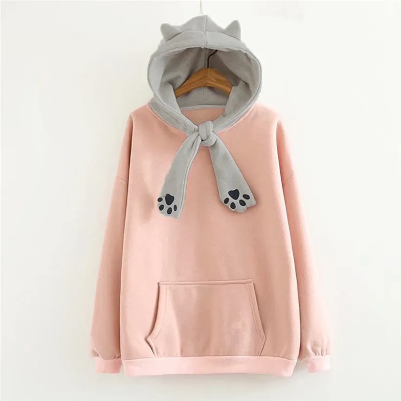 

Hoodies Women Sweatshirt Casual Long Sleeve Hoody Shirt Kitty Cat Claw Print Pocket Blouse Tops For Female 0912