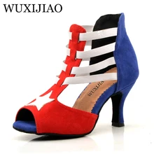 WUXIJIAO/Женская обувь для бальных и латиноамериканских танцев; Цвет черный, коричневый; Танцевальная обувь для сальсы и Танго; атласная обувь на толстом каблуке 6 см