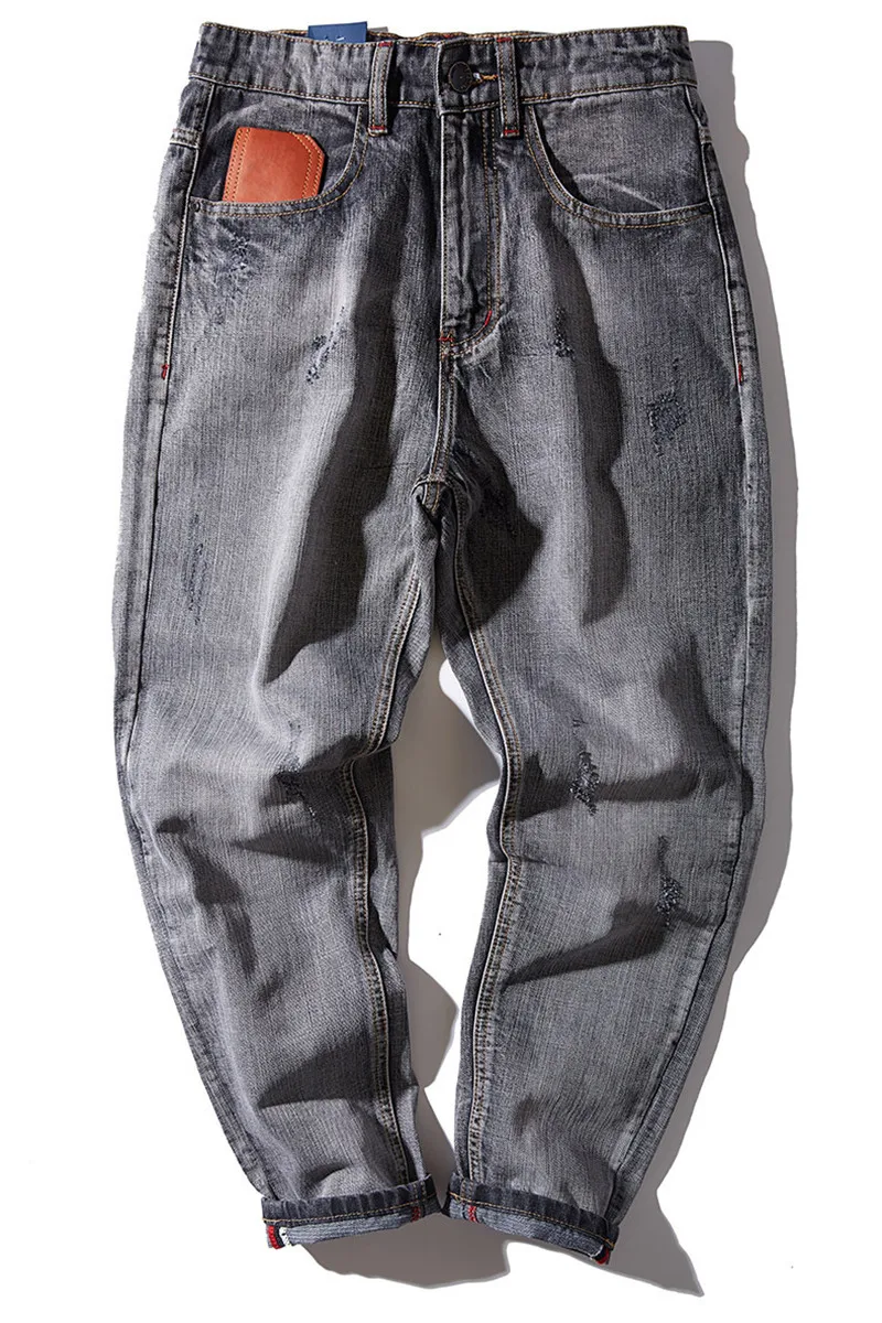 Loose Hip-hop Harem Pants Fashion Casual Solid Washed Patchwork Jeans Trousers with Pockets Streetwear Large Size XS-4XL (40)