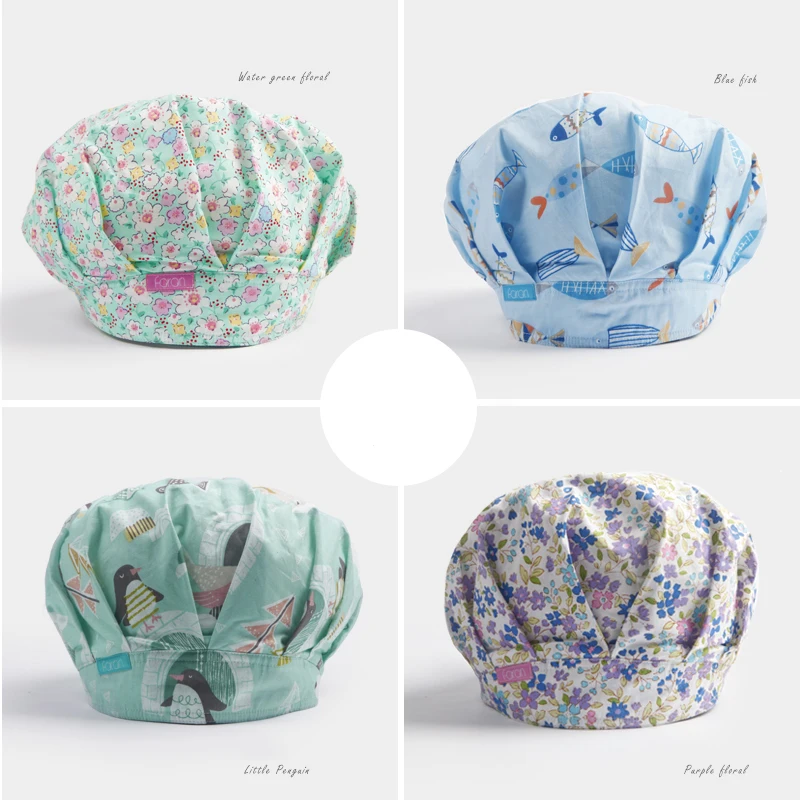 

Traditional Bouffant Chef Hats Cook Work Cap Clock Scrub Caps 100% Cotton Elastic Adjustable OR Nurse Dentist Headwear Hats