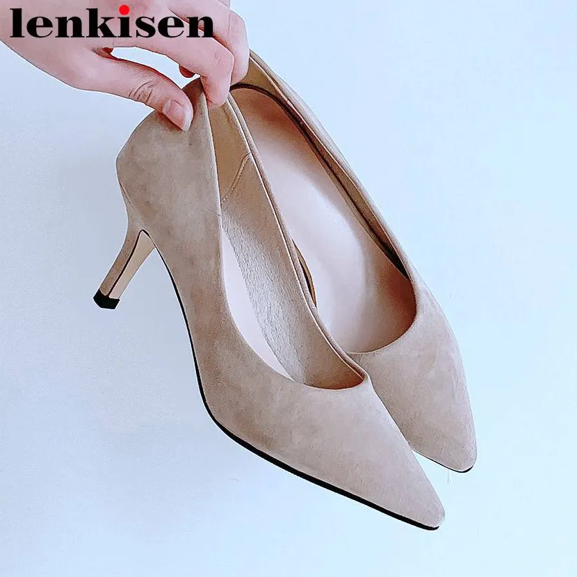 

Lenkisen high street fashion stiletto high heels full grain leather plus size women pumps streetwear nightclub elegant shoes L71