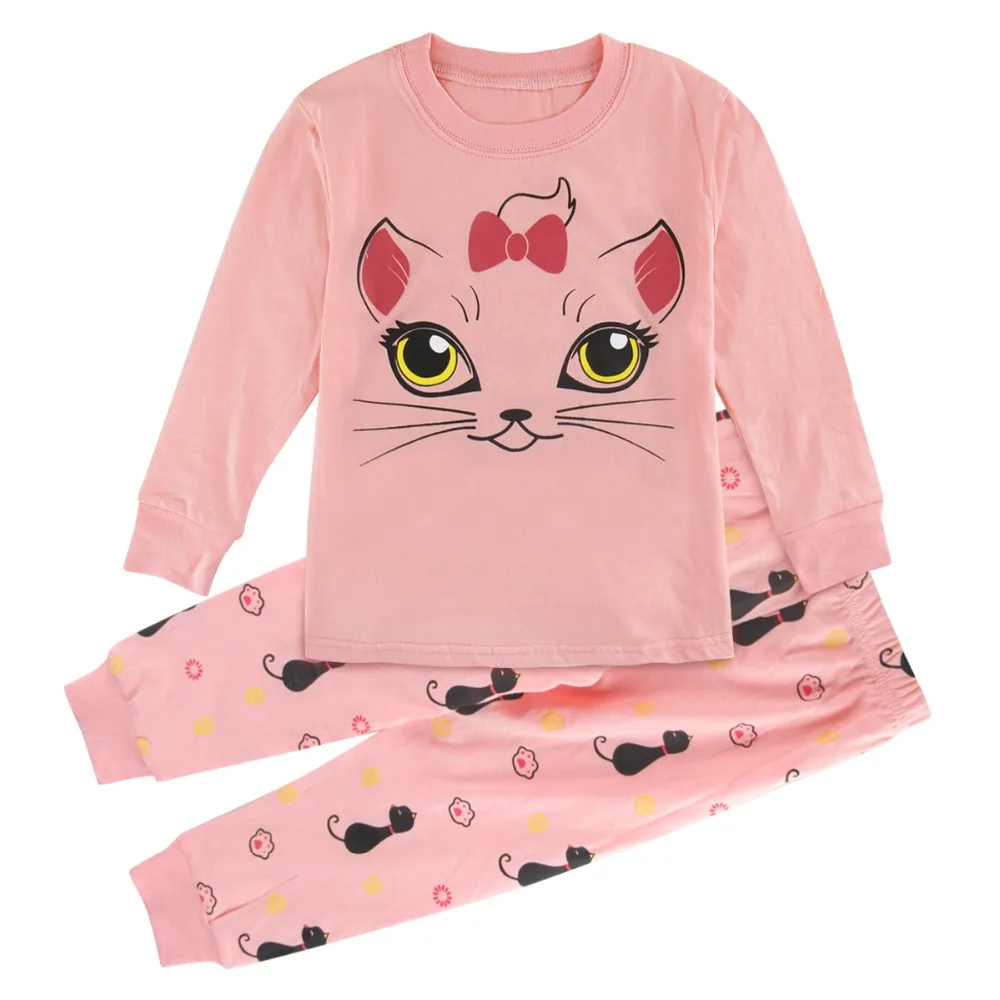 Обувь для девочек пижама Kitty Детские зимние пижамы дети с длинным рукавом пижамы детей розовый кот футболка брюки ночное белье
