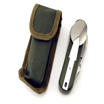 

2018 New Folding Portable Stainless Steel Camping Picnic Cutlery Knife Fork Spoon Bottle Opener Flatware Tableware Travel Kit