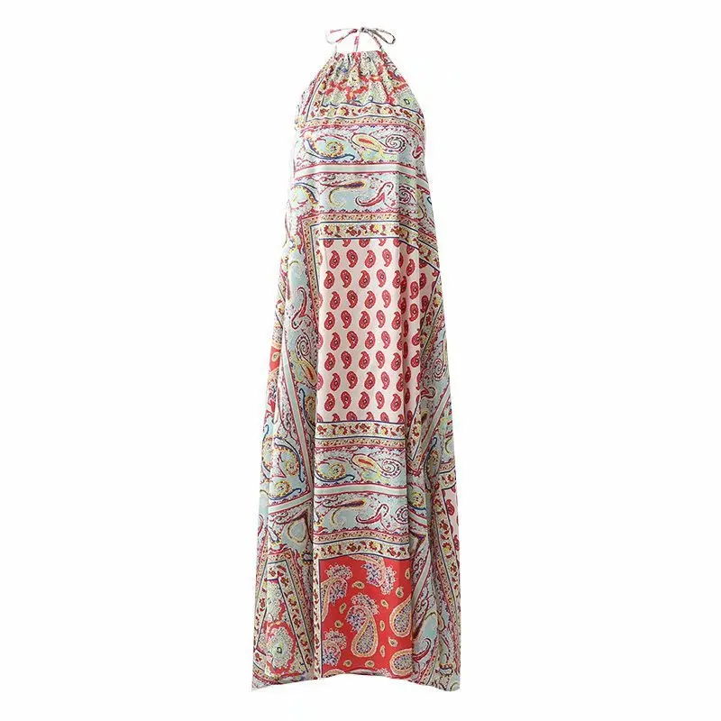 

Women popular new XD50-2100 European and American Fashion Wind Printed Neck Long Dresses