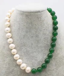 Пресноводный жемчуг и зеленый нефрит Круглый 12 мм цепочки ожерелья 19 дюймов оптовая продажа бусины природа FPPJ женщина 2018