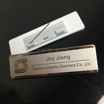 

50pcs custom pin name badge 70*20mm personalized laser employee name tag holder with stainless steel and acrylic plate
