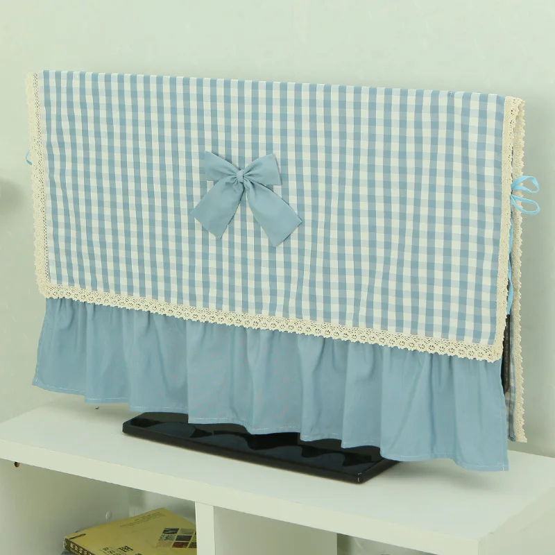 26" 55" inch TV Cover Decorative Hood Curtain Check with Bow Decor for