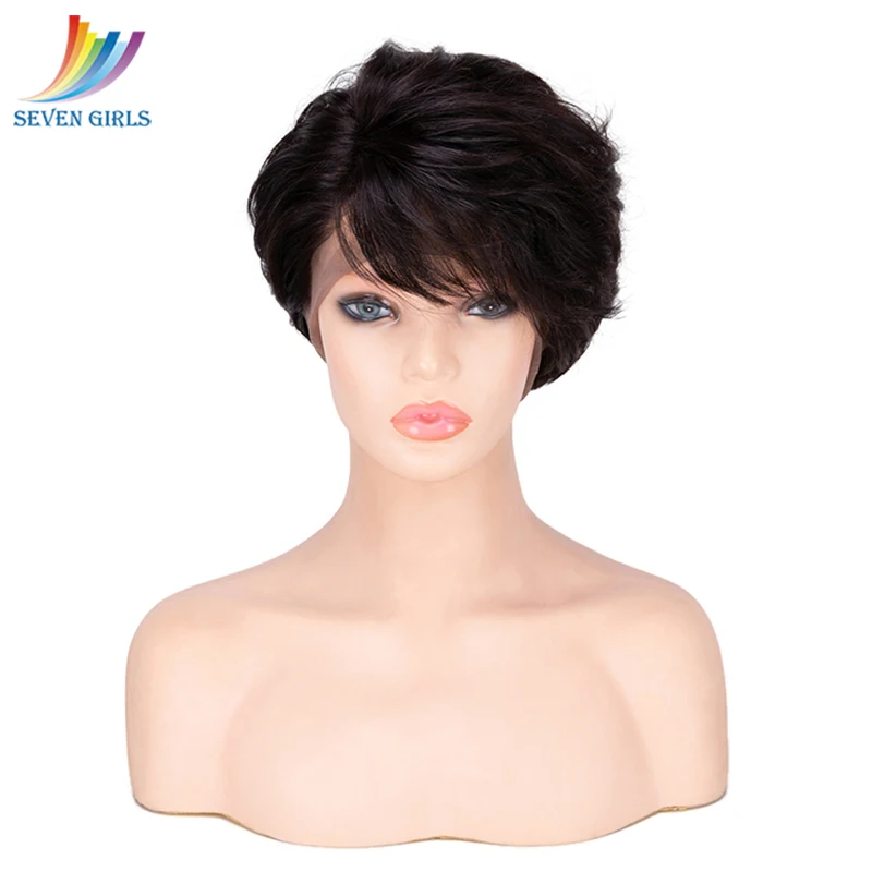 

Sevengirls Glueless Wet And Wavy Short Pixie Cut Human Hair Wig Natural Color Raw Virgin Human Hair Full Lace Wigs Free Shipping
