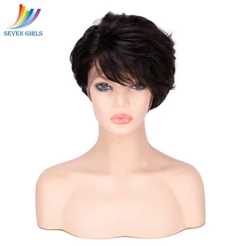 

Sevengirls Glueless Wet And Wavy Short Pixie Cut Human Hair Wig Natural Color Raw Virgin Human Hair Full Lace Wigs Free Shipping