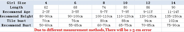 girls women stain robes size chart1