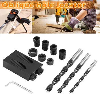 

14Pcs Woodworking Guide Positioner Kit 6/8/10mm Oblique Hole Locator Drilling Bits Jig ALI88