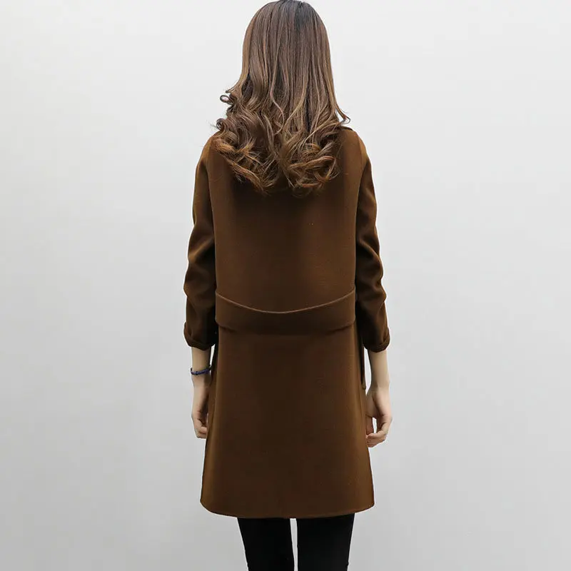 Осень Зима Новое женское двубортное шерстяное пальто длинный рукав отложной воротник Женская длинная теплая шерстяная куртка LQ224