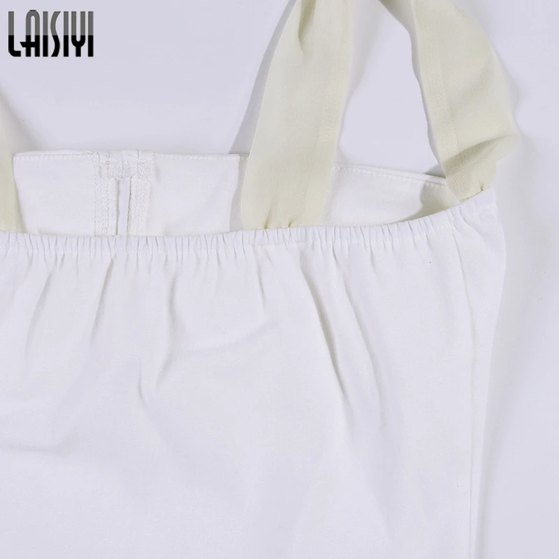 LAISIYI Women Sexy Slash Neck Lace Up Tops Beige Black Slim Chiffon Patchwork Bustier Solid Camis Summer Camisoles ASVE20707