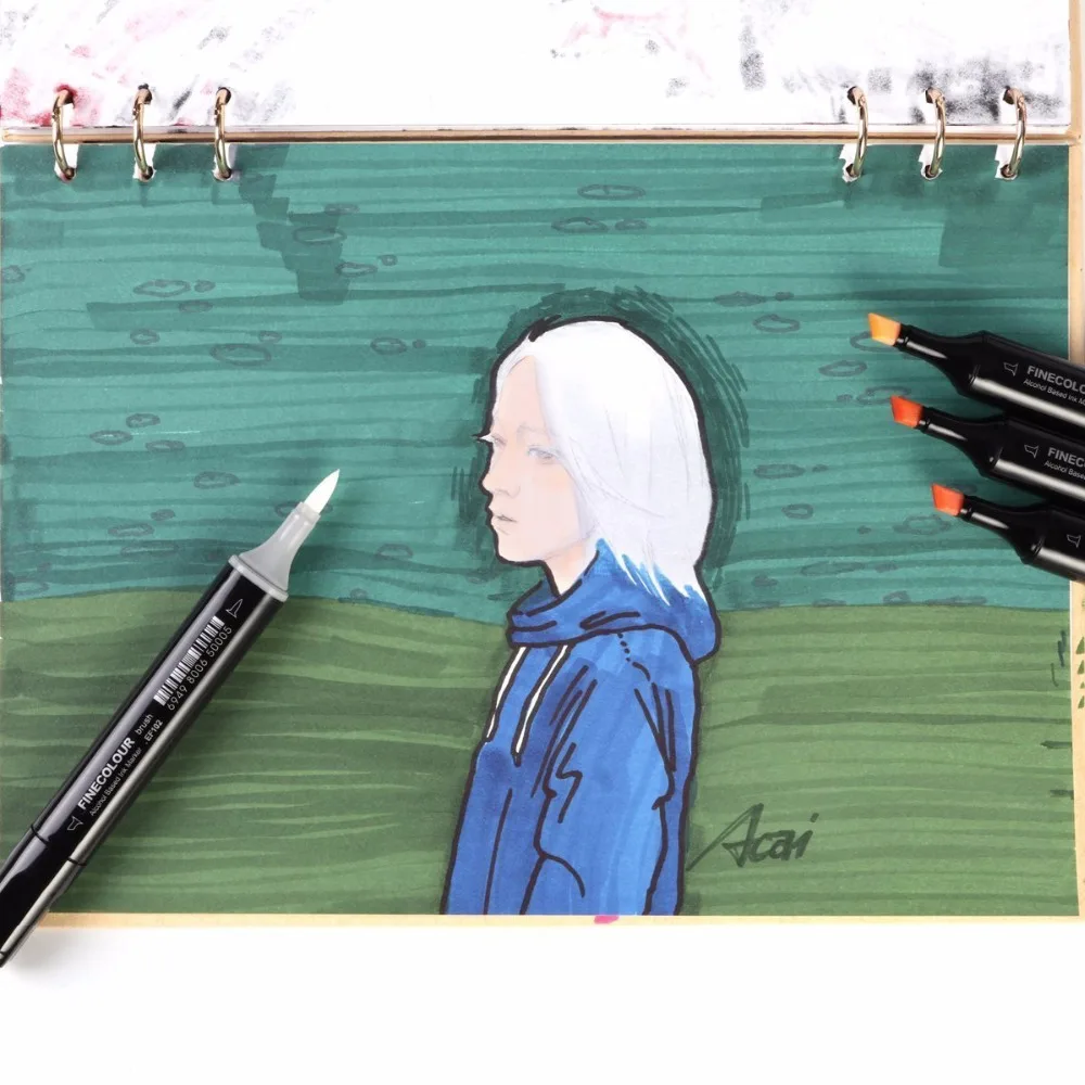 Kulit Lembut Cat Spidol 24 Pcs Daging Berwarna Manga Finecolour