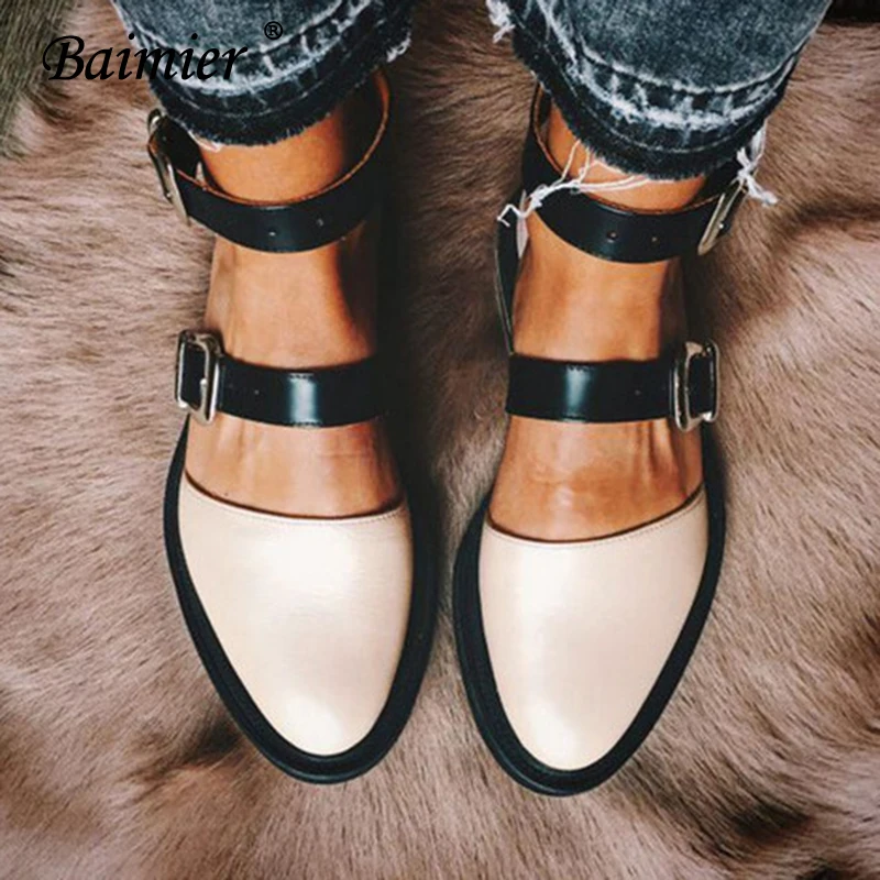 

Baimier Summer Leather Women Sandals Silver Buckle Flat Sandals Women Ankle Strap Gladiator Sandals Women Plus Size Shoes Woman