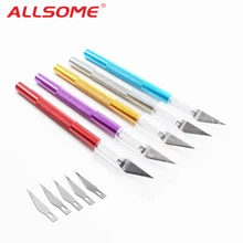 ALLSOME Нескользящая металлическая ручка любительский резец Ремесло Скульптура гравировка Универсальный нож с 6 шт. лезвие режущий инструмент