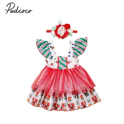 Милые Дети маленьких Обувь для девочек платье принцессы на Рождество рюшами без рукавов партии Туту Тюль Платья для женщин Vestidos Handband одежда