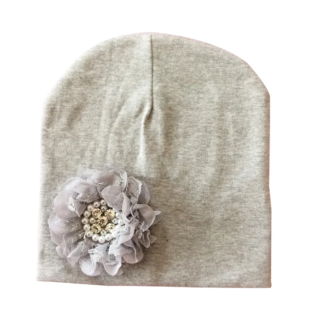 Baby Hat Winter Baby Cap Cotton Floral Hat For Baby Girl Flower Children Cap Kids Accessories gray
