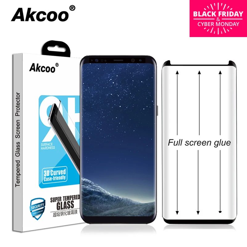 Akcoo S8 Screen Protector full glue for Samsung Galaxy S8 9 Plus note 8 9 full adhesive Case Friendly tempered glass Screen Flim