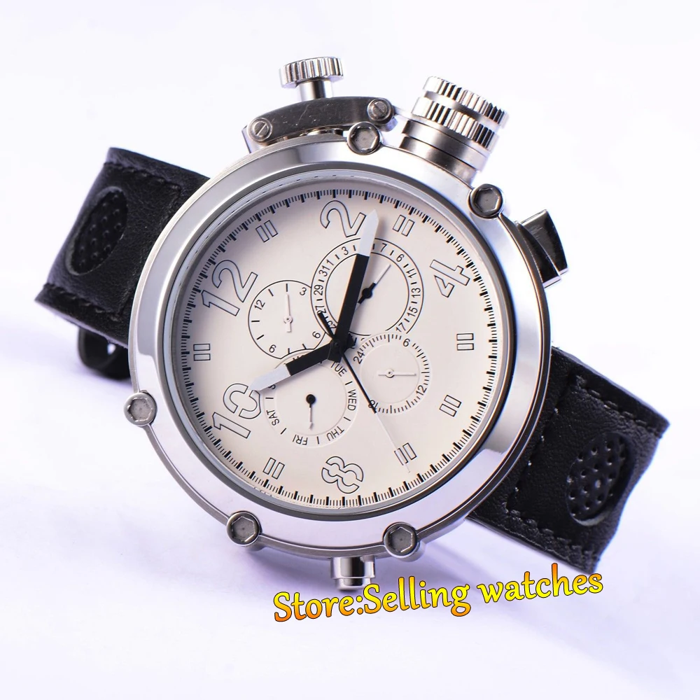 

Fashion Parnis Mechanial 50mm Big Face white dial automatic Men's watch