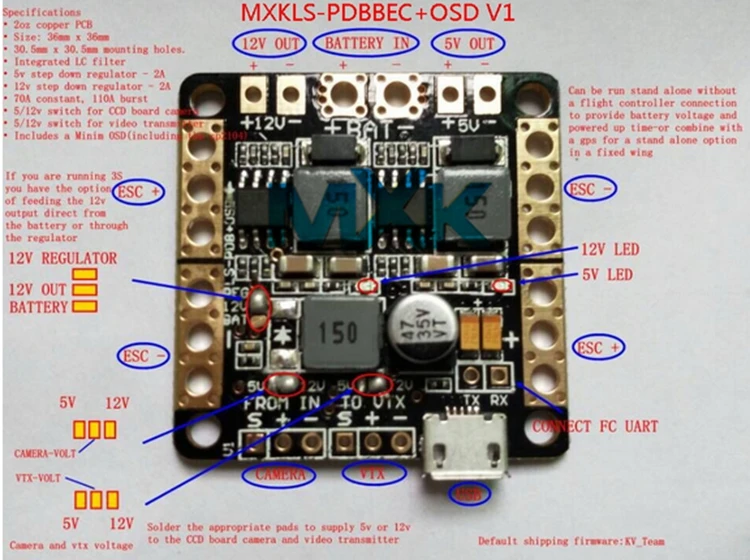 36x36 мм 3 в 1 распределительная плата PDB с LC фильтром BEC 5 в 12 В 3A для Naze32 CC3D F3 SP3 Контроллер полета FPV Racing