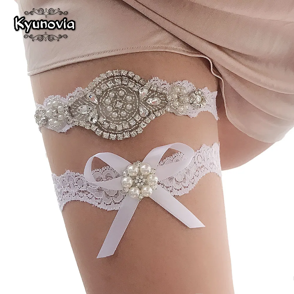 Подвязка для невесты Kyunovia с кристаллами и жемчугом винтажный со стразами