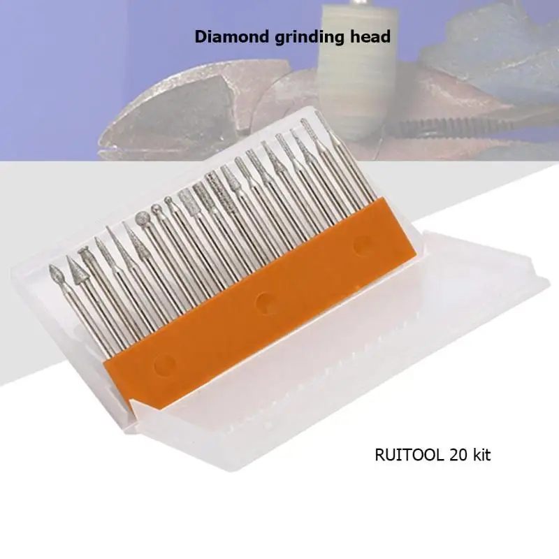 20 шт Алмазная алмазная шлифовальная головка для гравировки роторного металла DIY инструмент для шлифовки резьбы набор сверл