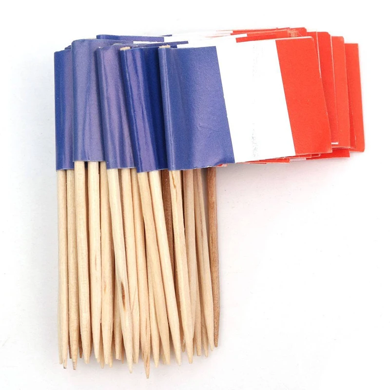 Лот из 50 шт мини деревянная зубочистка с флагом для декора вечерние кондитерские изделия-Франция(синий, белый, красный