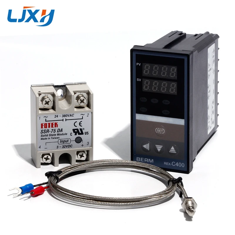 LJXH двойной цифровой PID контроллер температуры набор REX-C400+ 25DA/40DA/75DA твердотельные реле+ 1 м M6 резьба K термопары