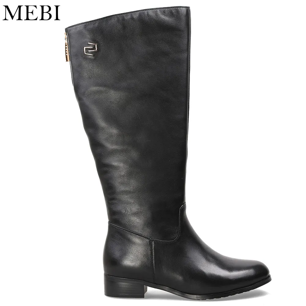 US $216.72 |MEBI Frauen Winter Stiefel Dicke Warme Pelz & Plüsch Mid kalb Stiefel Extra Breiten Frau Schaffell Booties Damen Echte leder Schuhe in MEBI 2018 Dame Schaffell Pumpen Med Ferse Slip Auf Extra