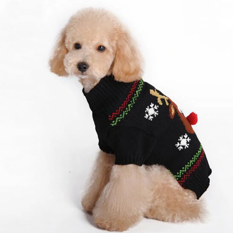 Рождественский свитер для собаки с оленем, Осень-зима,, теплая вязаная крючком Рождественская Одежда для собак, чихуахуа, DOGGYZSTYE