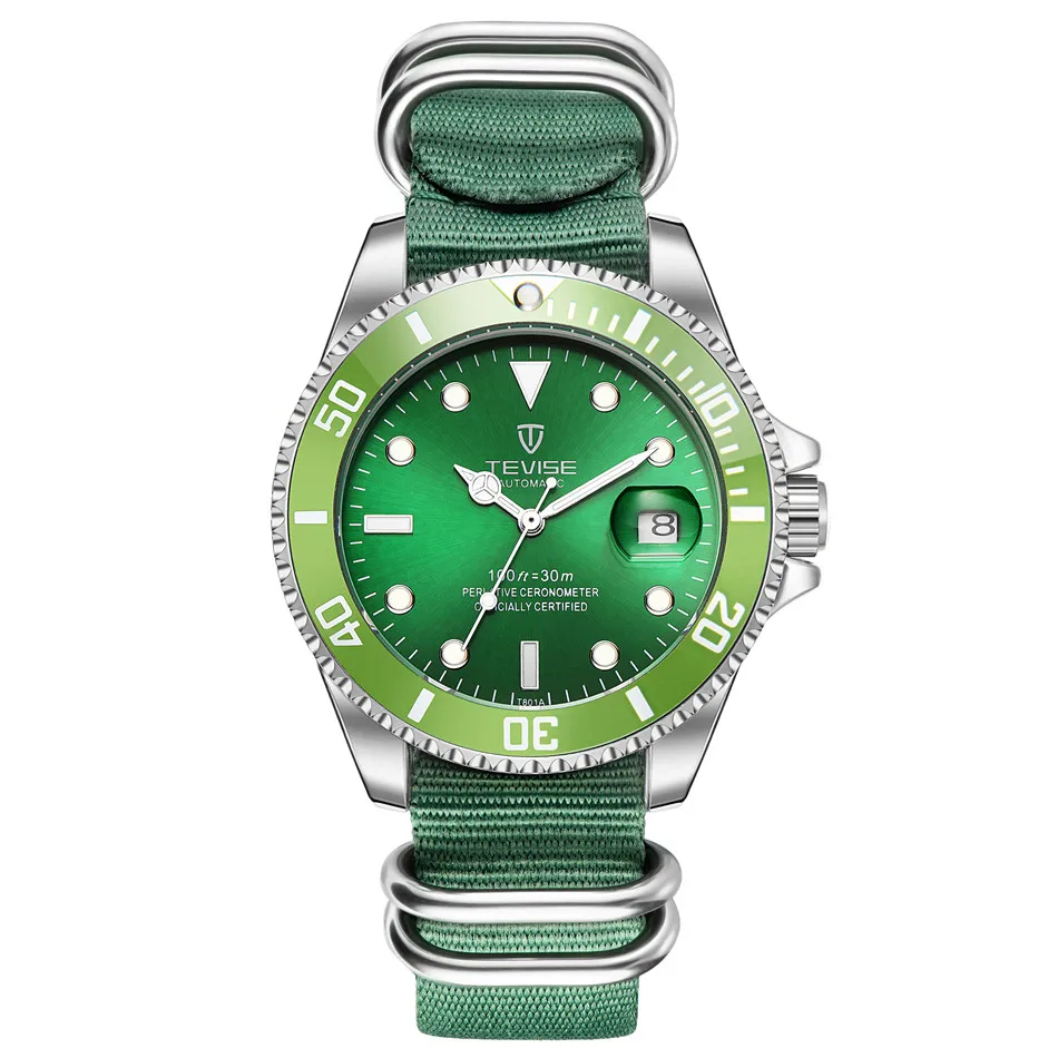 TEVISE Green Watch Men Automatic Mechanical Anti-Scratch Rotatable Outer Ring Waterproof Luminous Mens Watches Top Brand Luxury most accurate mechanical watch