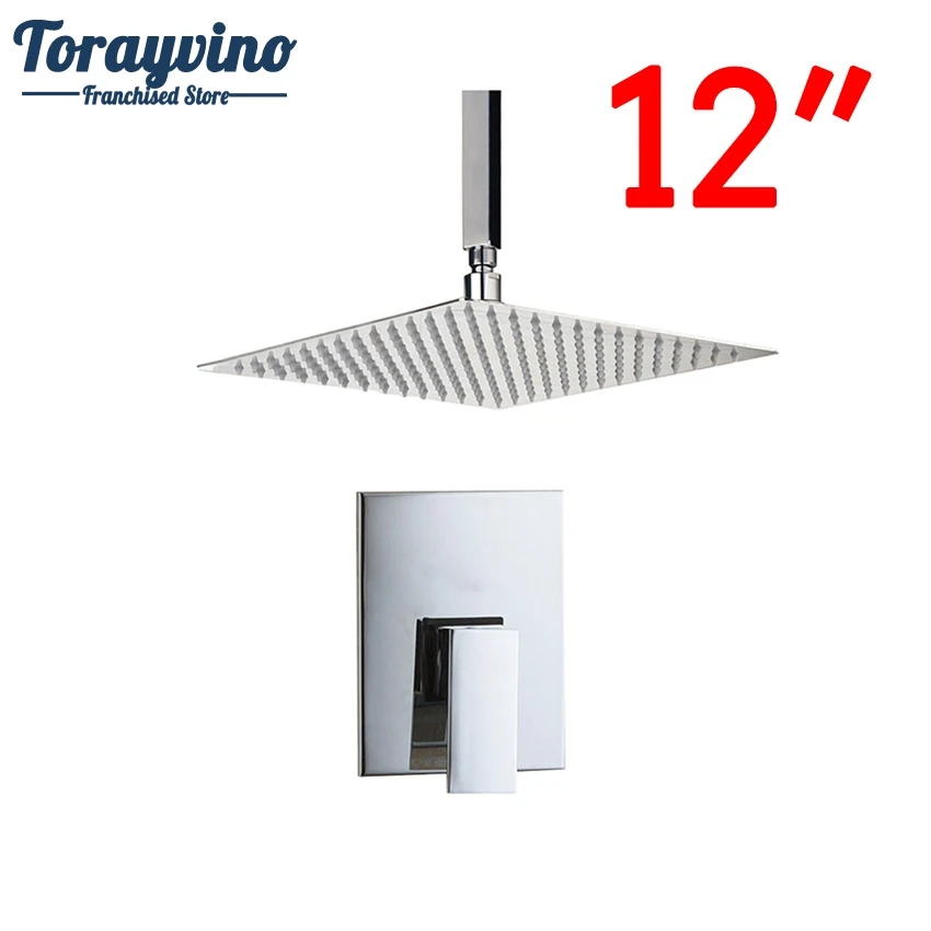 Torayvino Bathroom Ceiling Mount 12" Ultra thin Rainfall Shower Head
