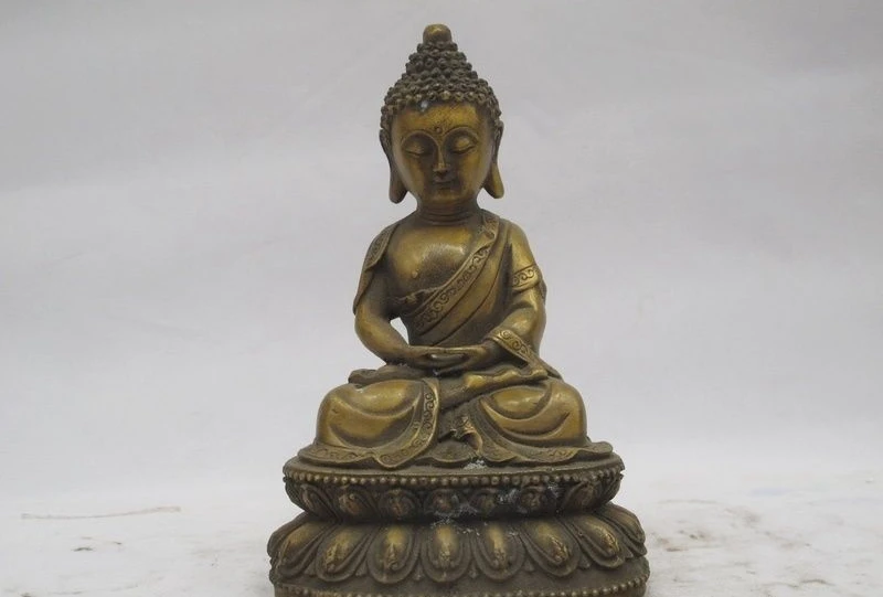 

6"Tibetan Buddhist Monastery Bronze Copper Amitabha Shakyamuni Buddha Statue a 0518