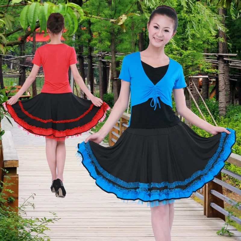 Square dance clothes set Latin dance clothes short sleeve skirt