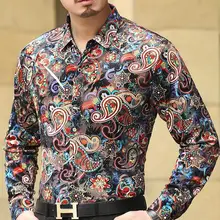 Новая брендовая Роскошная Мужская бархатная шелковая рубашка официальная рубашка с принтом банданы с цветочным принтом Мужская рубашка с длинными рукавами приталенная Весенняя летняя