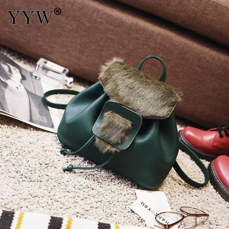 

Fashion Bucket Backpack Women Black Faux Fur Backpacks Female Mochila Escolar Retro Bags For Teenager Girls Sac A Dos Back Pack