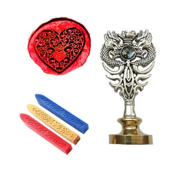 

signature Custom Wax Seal Stamp Kit The Heart Love Metal Dragon Handle Vintage Wedding Invitations （Dragon Silver）