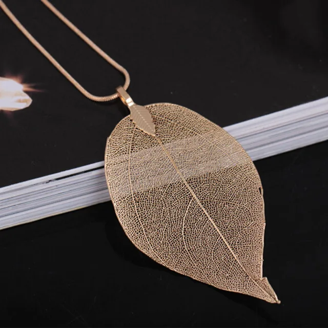 Fashion Jewelry New Sweater Coat Necklace For Women Necklaces Pendants Sweater Chain Big Leaves Pendant Statement Jewelry Gift B2016-Gold