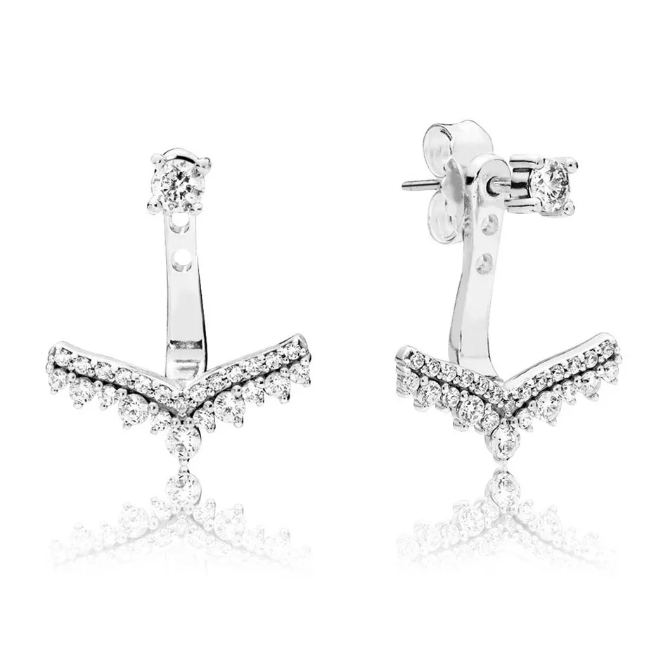 

100% S925 Sterling Silver Women Jewelry Lady Earrings Girl Birthday Gift Princess Wish Pan Stud Earrings Clear CZ