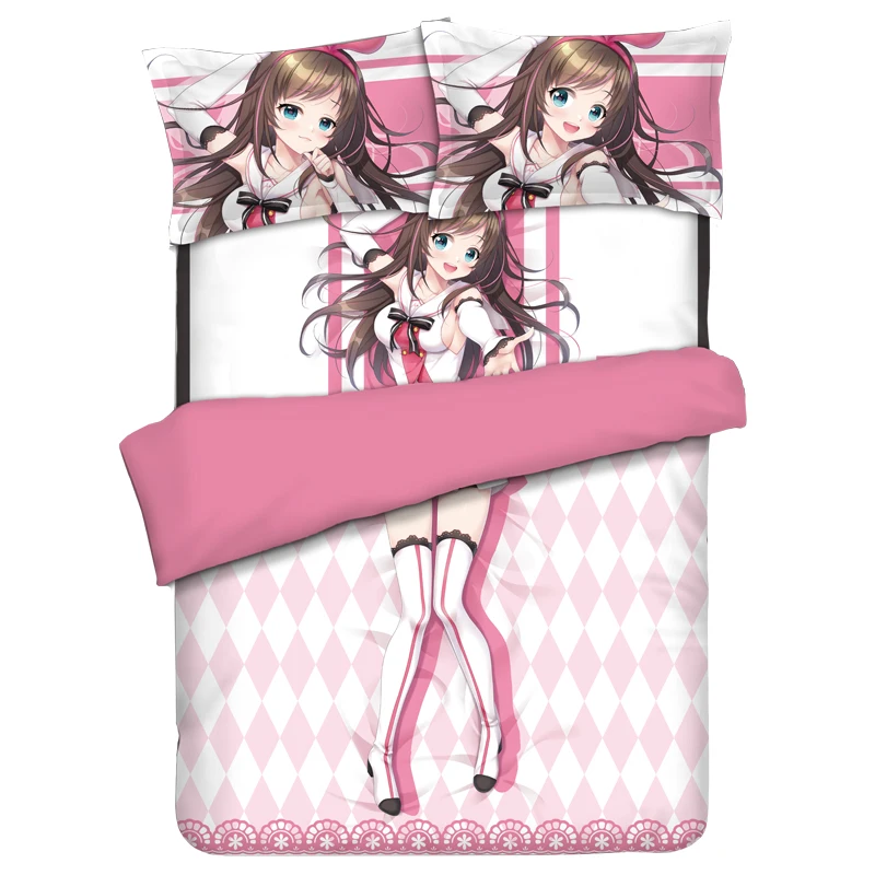 4 шт. постельное белье с аниме наборы KIZUNA AI мягкий Печатный Комплект постельного белья с наволочками простыня пододеяльник набор для 1,2 м/1,5 м кровать