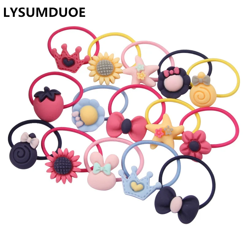 

50Pcs/Lot Girls Hair Accessories Cute Flower Headband Bows Elastic Hair Bands Hair Gum Candy Scrunchy Kids Rubber Band Headdress