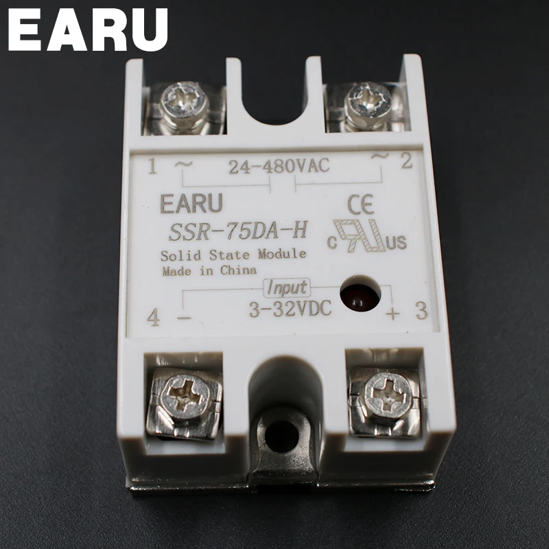 Твердотельное реле SSR-75DA-H 75A SSR 75DA-H 3-32 V DC до 90-480 V переменный ток, полупроводник регулятор сопротивления