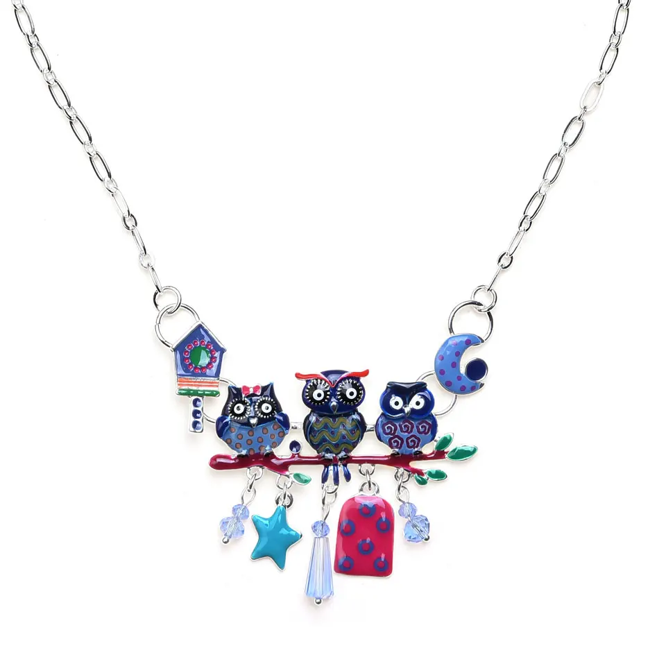 D& Rui, ювелирное изделие, модное ожерелье с совой и подвесками, цветные эмалированные животные, птица, луна, звезда, аниме, рождественский подарок, цепочка, ожерелье для женщин