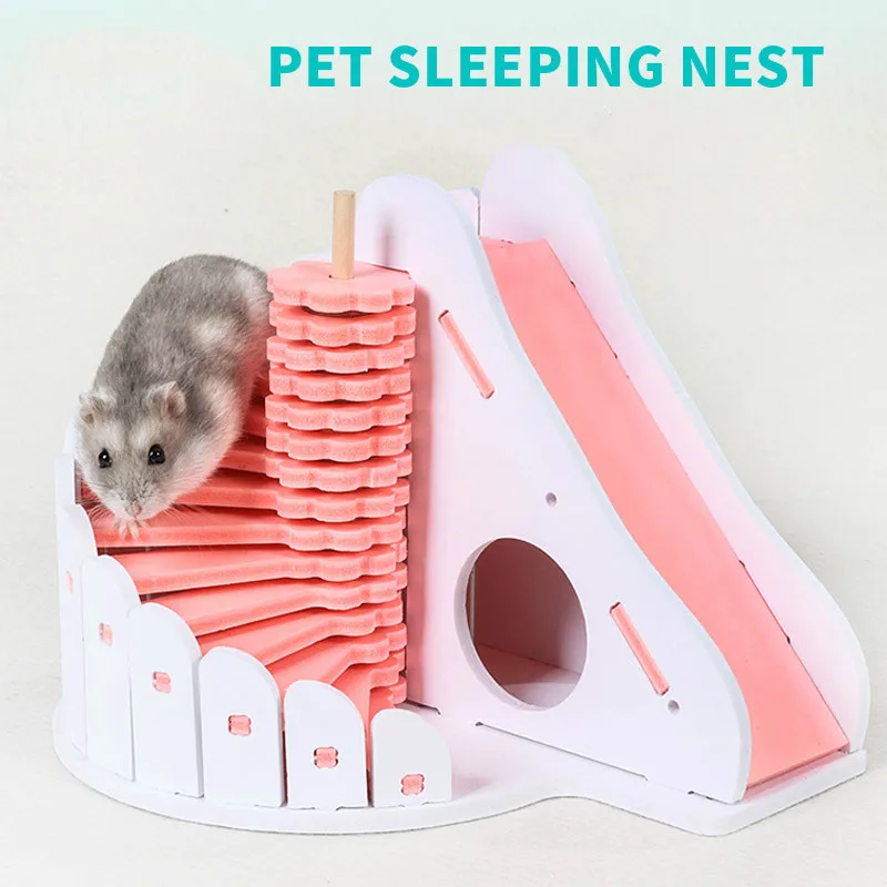 

Hamster sleeping nest Small color house Woody fossa Bear Environment-friendly circular slide Balcony hamster cage