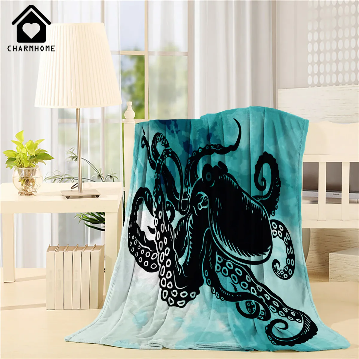 CHARMHOME Octopus Pattern Blanket Coral Fleece Fabric Spring Autumn