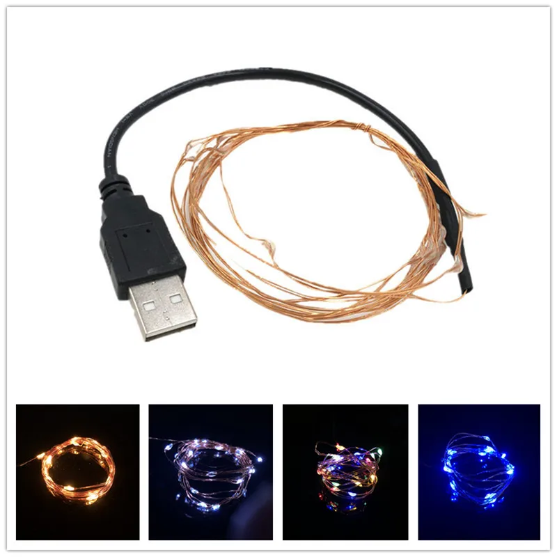 Stejnosměrný 5V 2M 20LED USB nabíječka LED svléknout se lehký USB napájené RGB měď drát páska svátek laso osvětlení outdoorové víla vánoce strom