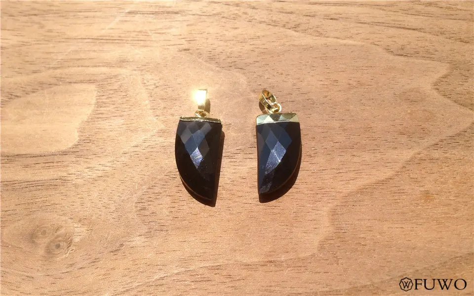 Horn Shape Natural Black Agate Pendant 9