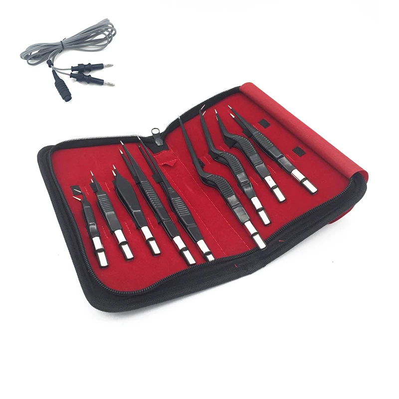 

9 pieces per set reusable bipolar forceps electrosurgical instruments bayonet non stick adson twin polar forceps